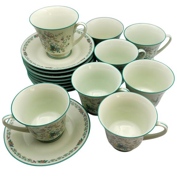 Vintage Noritake Japan Paradise Green 8223 W80 Footed Tea Cup & Saucer Set - Picture 4 of 13